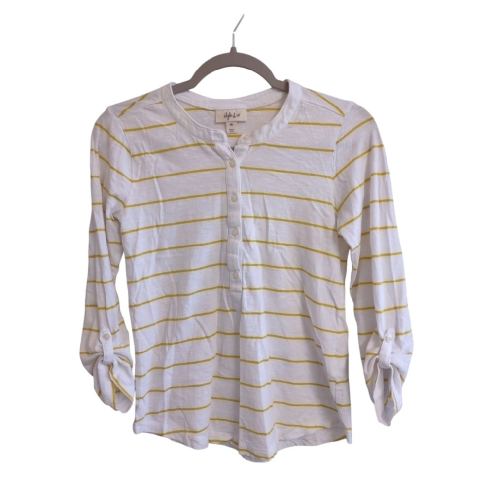 Style & Co Henley Striped Top T-Shirt XS